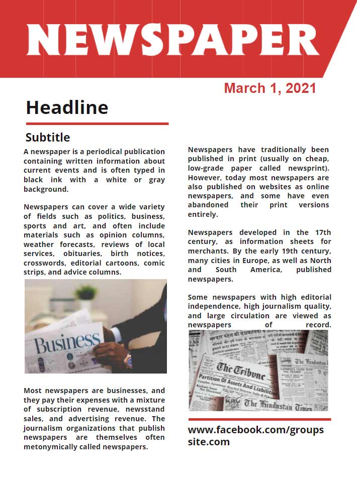 Newspaper Front Page Template for Google Docs