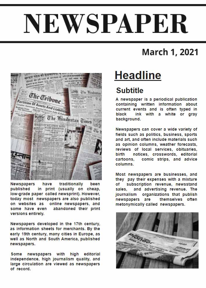 free newspaper layout template for word