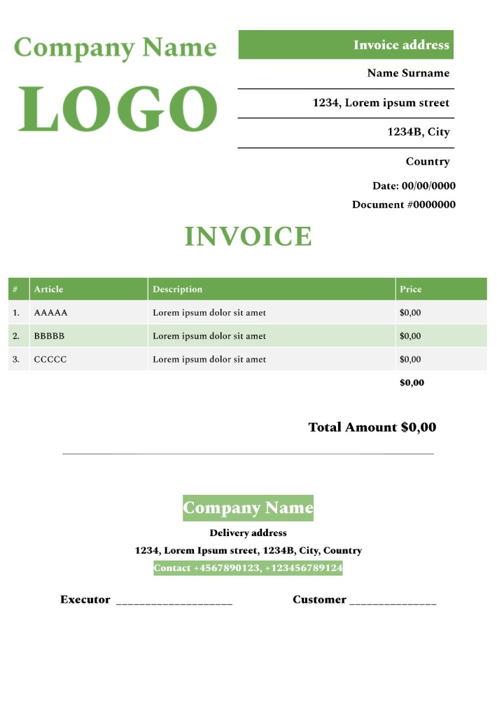 google sheets commercial invoice template