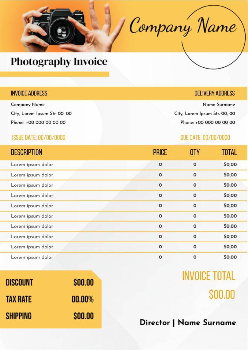 Photography Invoice Template for Google Docs