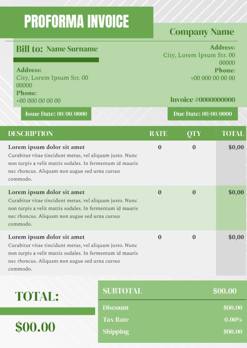 Proforma Invoice Template for Google Docs