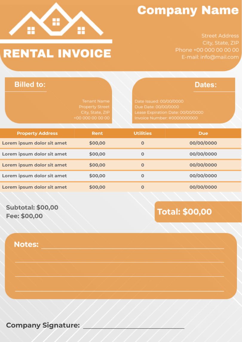 Rental Invoice Template for Google Docs