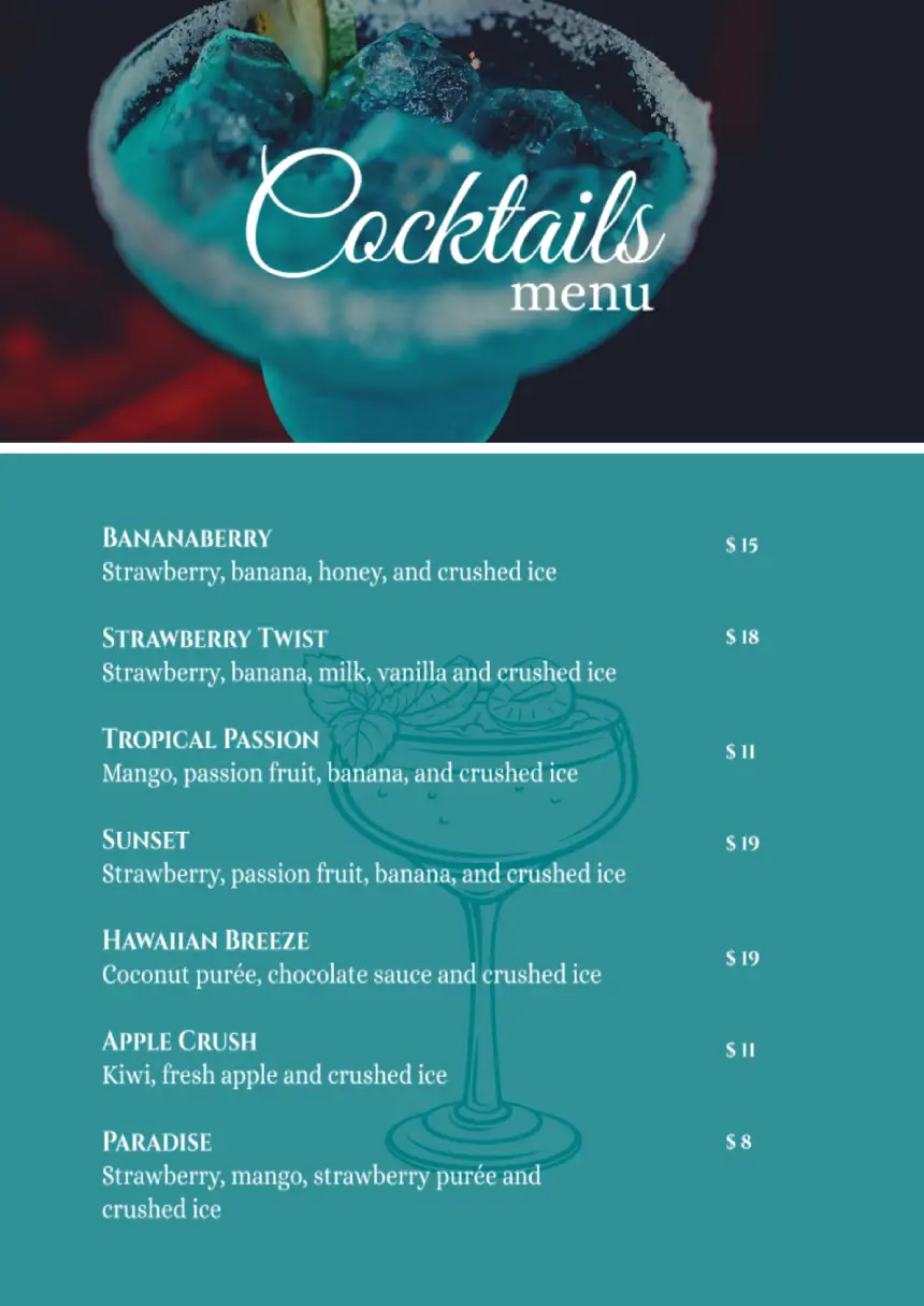 Menu Cocktails Template for Google Docs