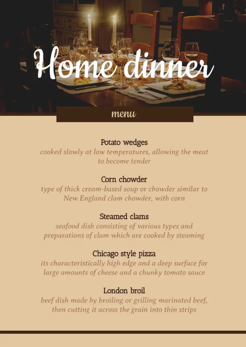 Menu Home Dinner Template for Google Docs