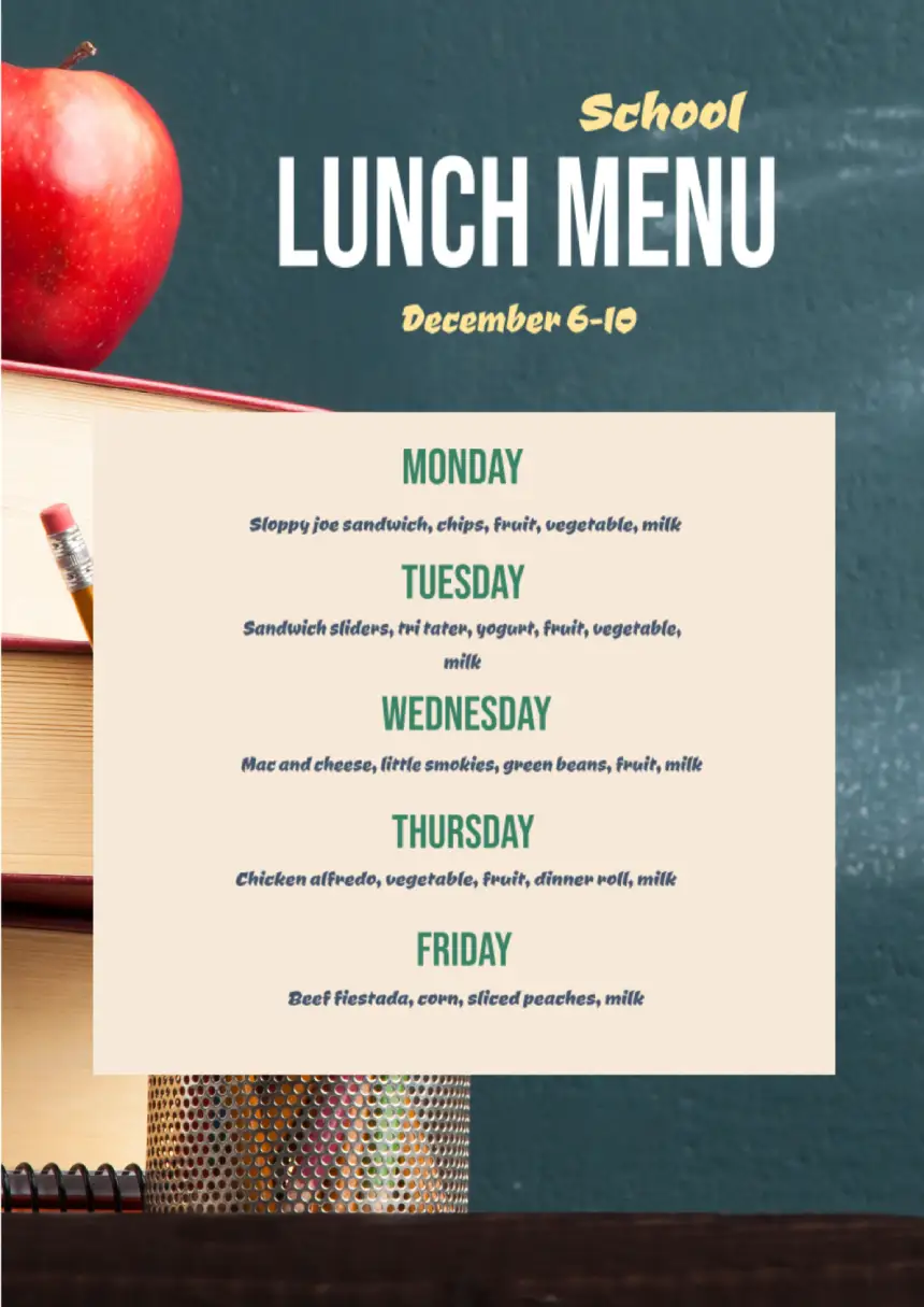Menu Lunch Template for Google Docs