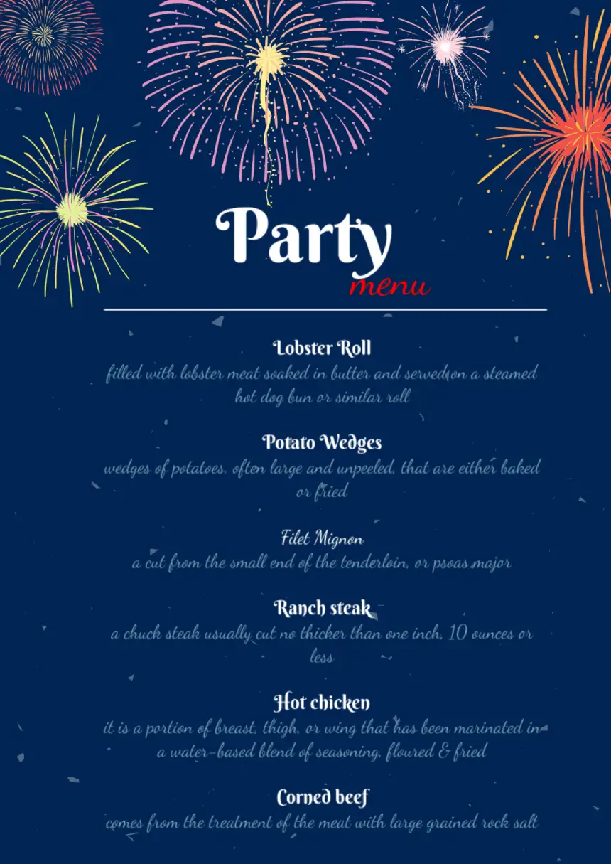 Menu Party Template for Google Docs