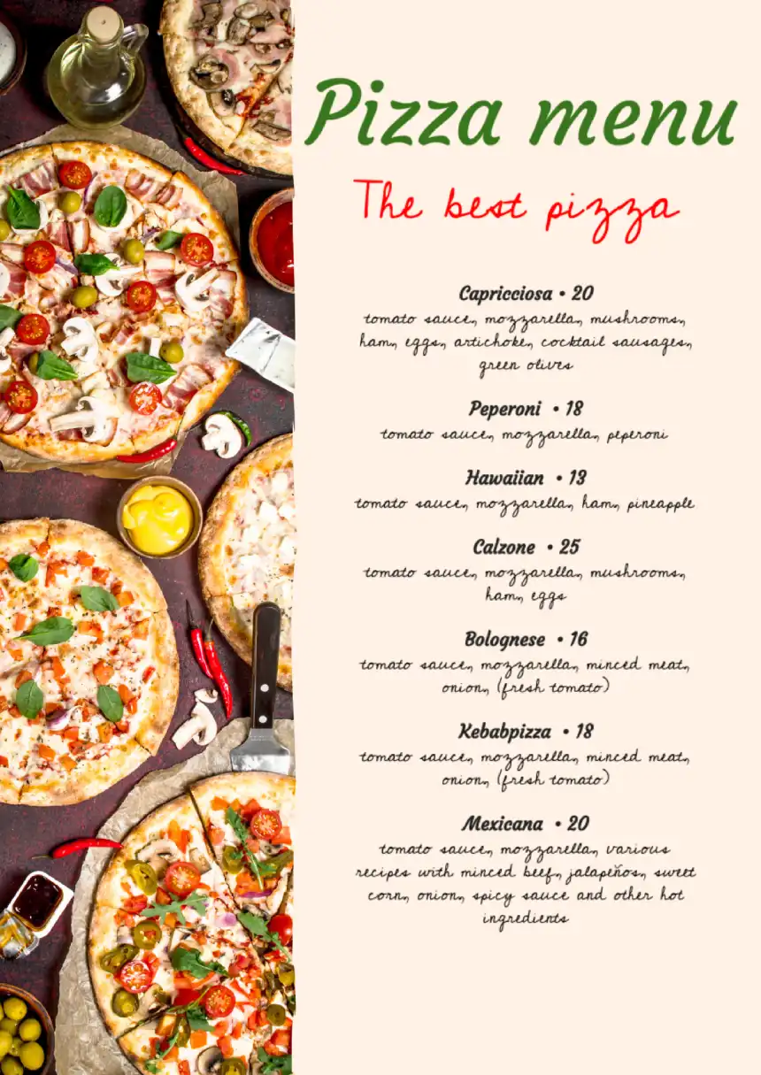 Menu Pizza Template for Google Docs