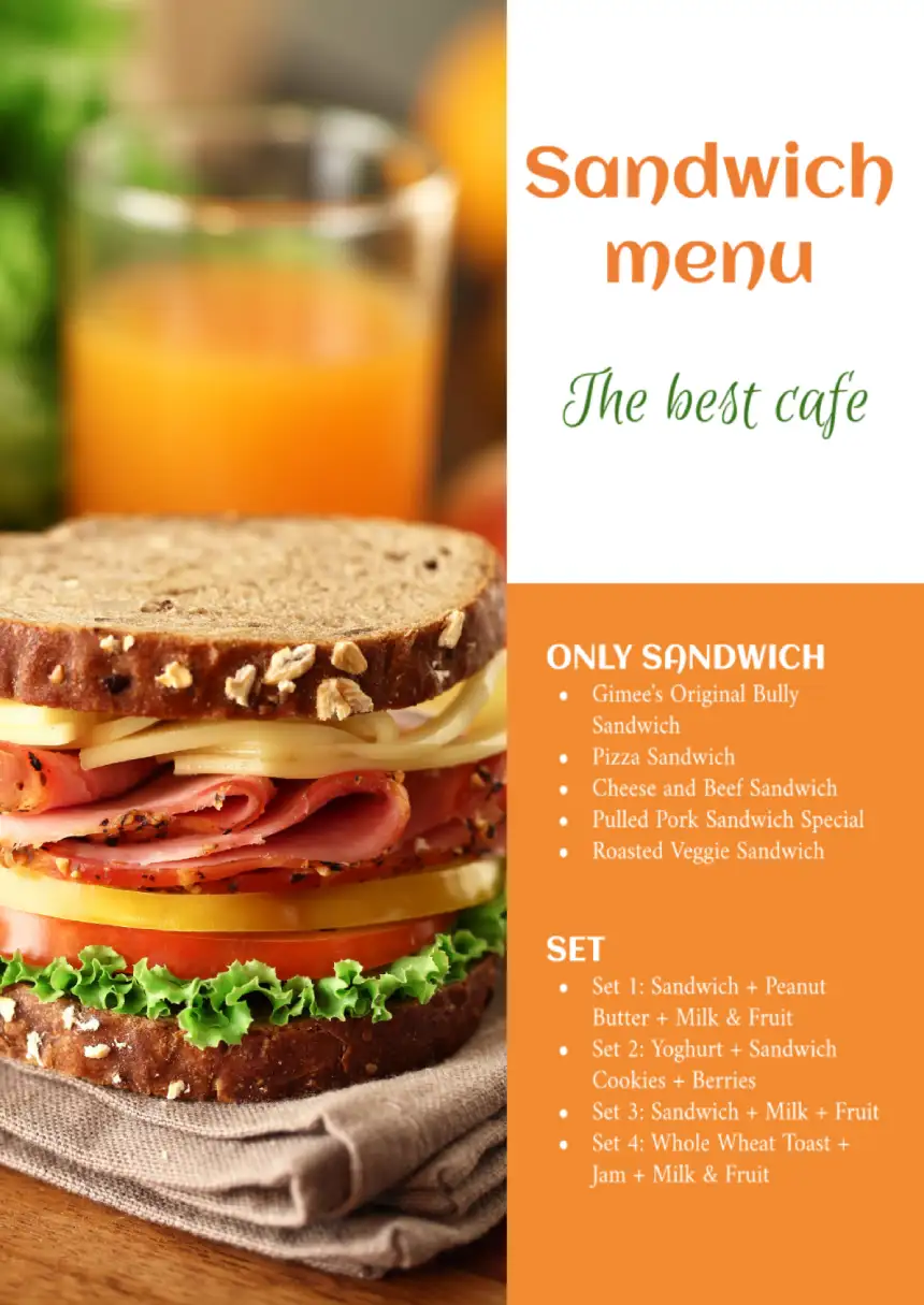 Menu Sandwich Template for Google Docs