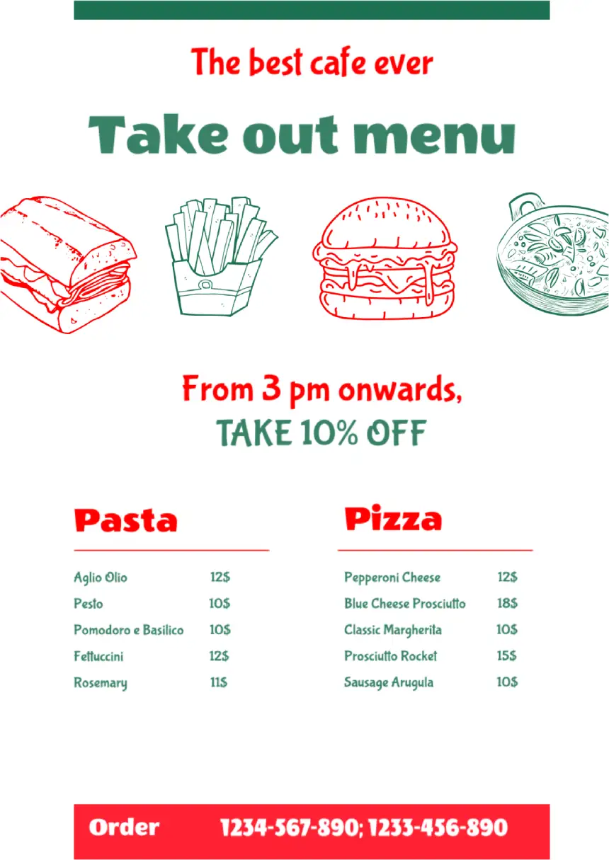 Menu Take Out Template for Google Docs