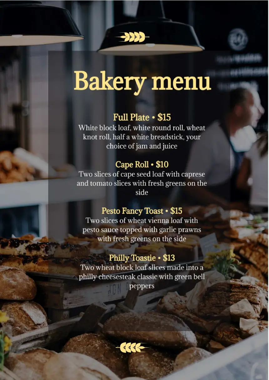 Menu Bakery Template for Google Docs