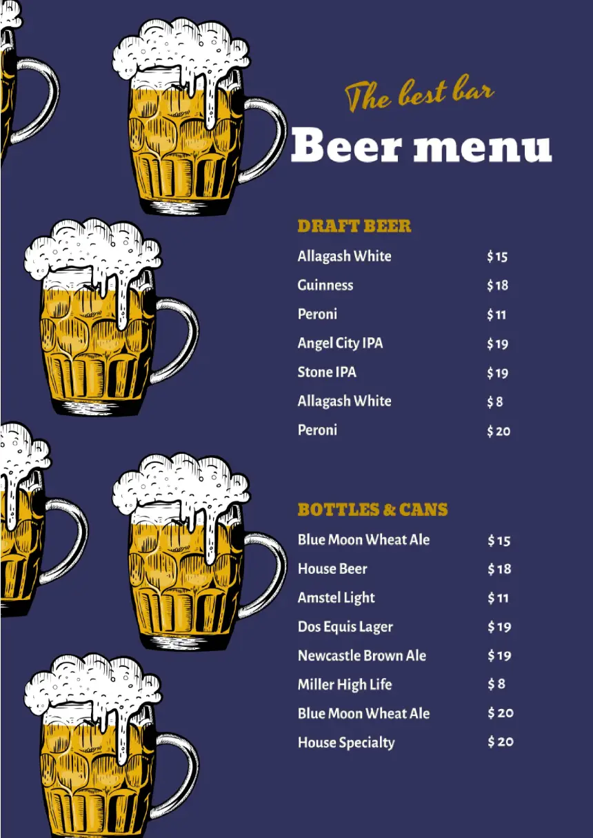 Menu Beer Template for Google Docs