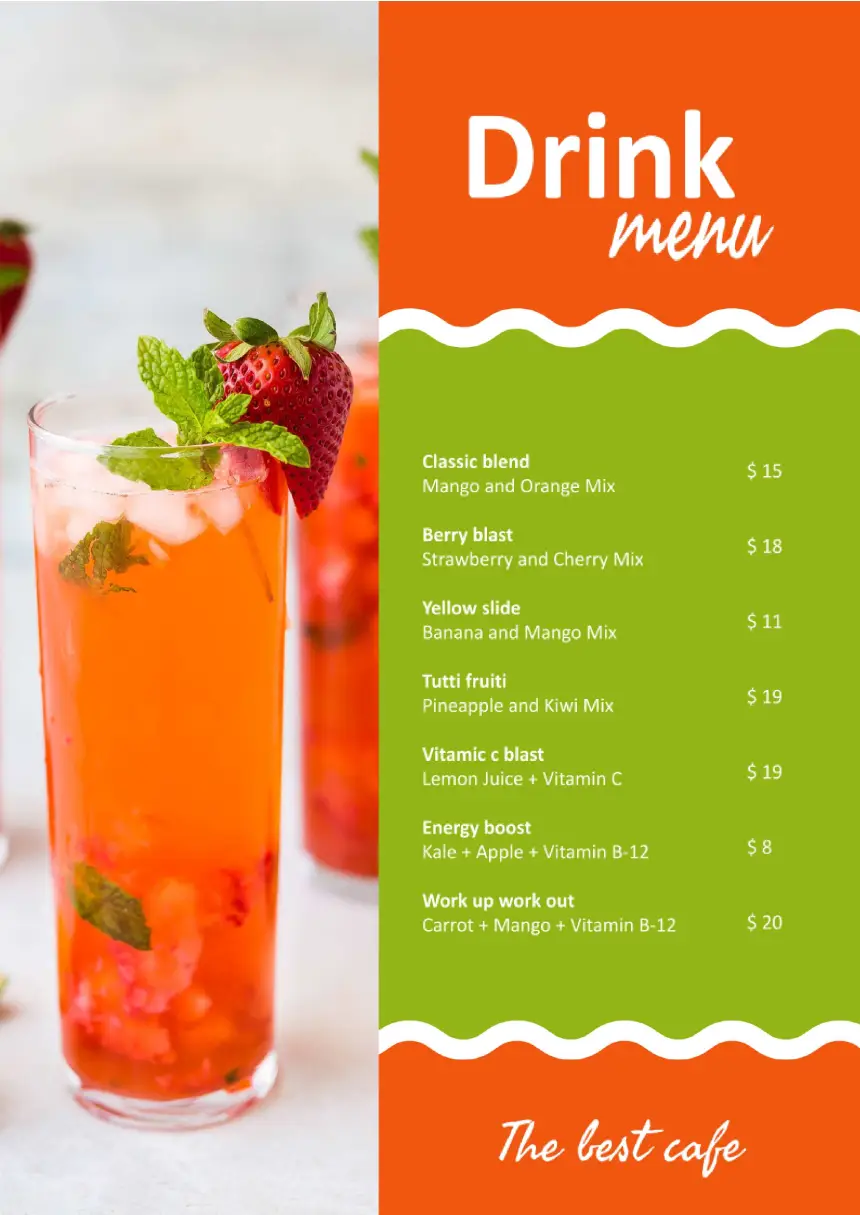 Menu Drink Template for Google Docs