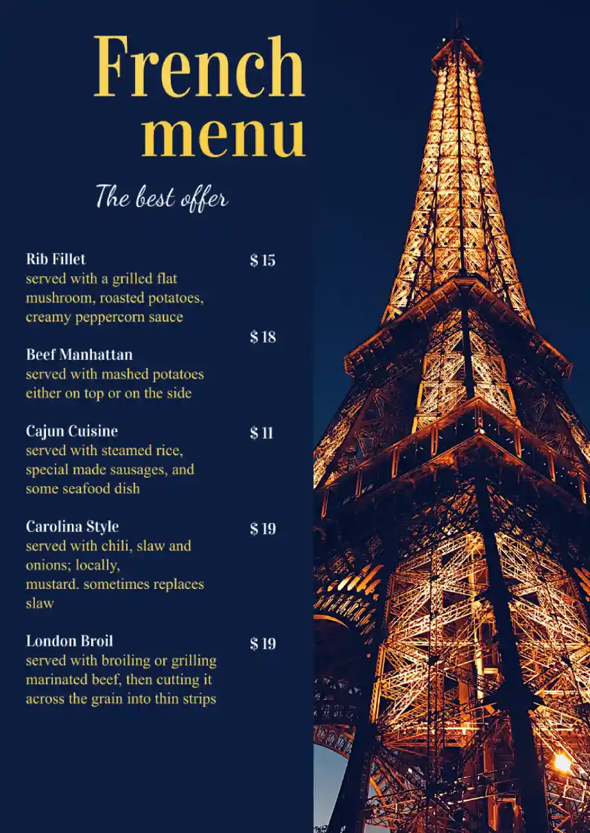 Menu French Template for Google Docs
