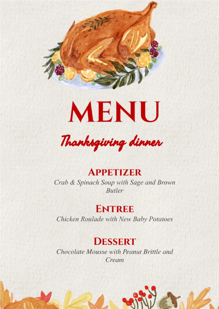 Menu Thanksgiving Dinner Template for Google Docs