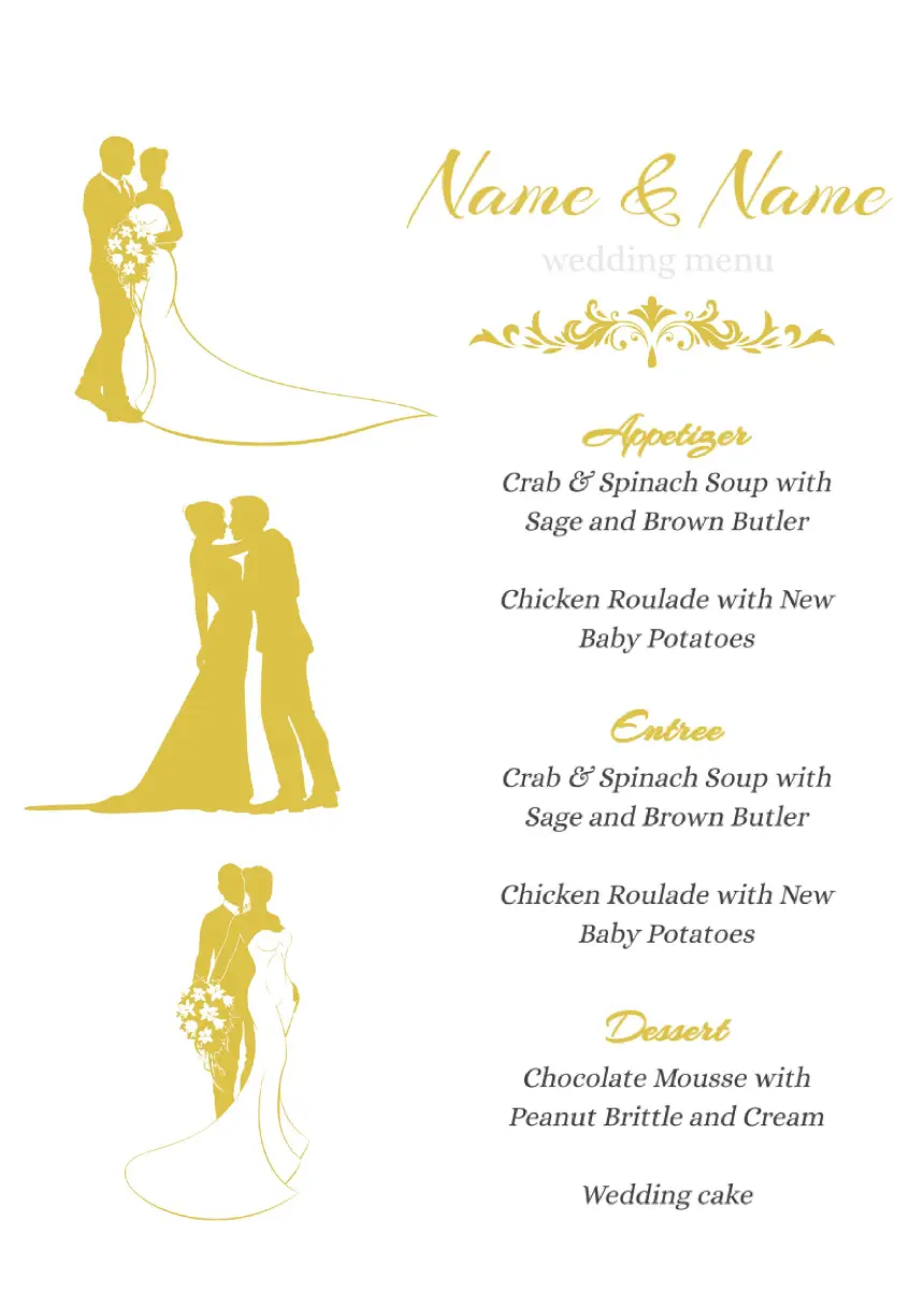 Menu Wedding Template for Google Docs