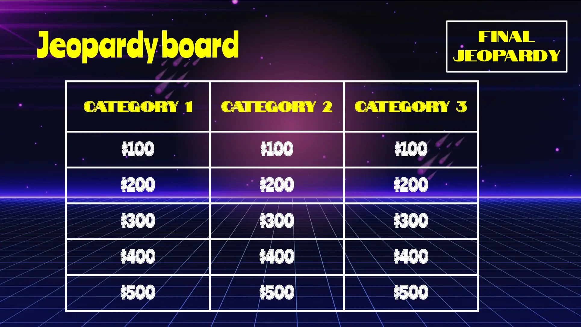 Jeopardy 3 Categories Templates for Google slides