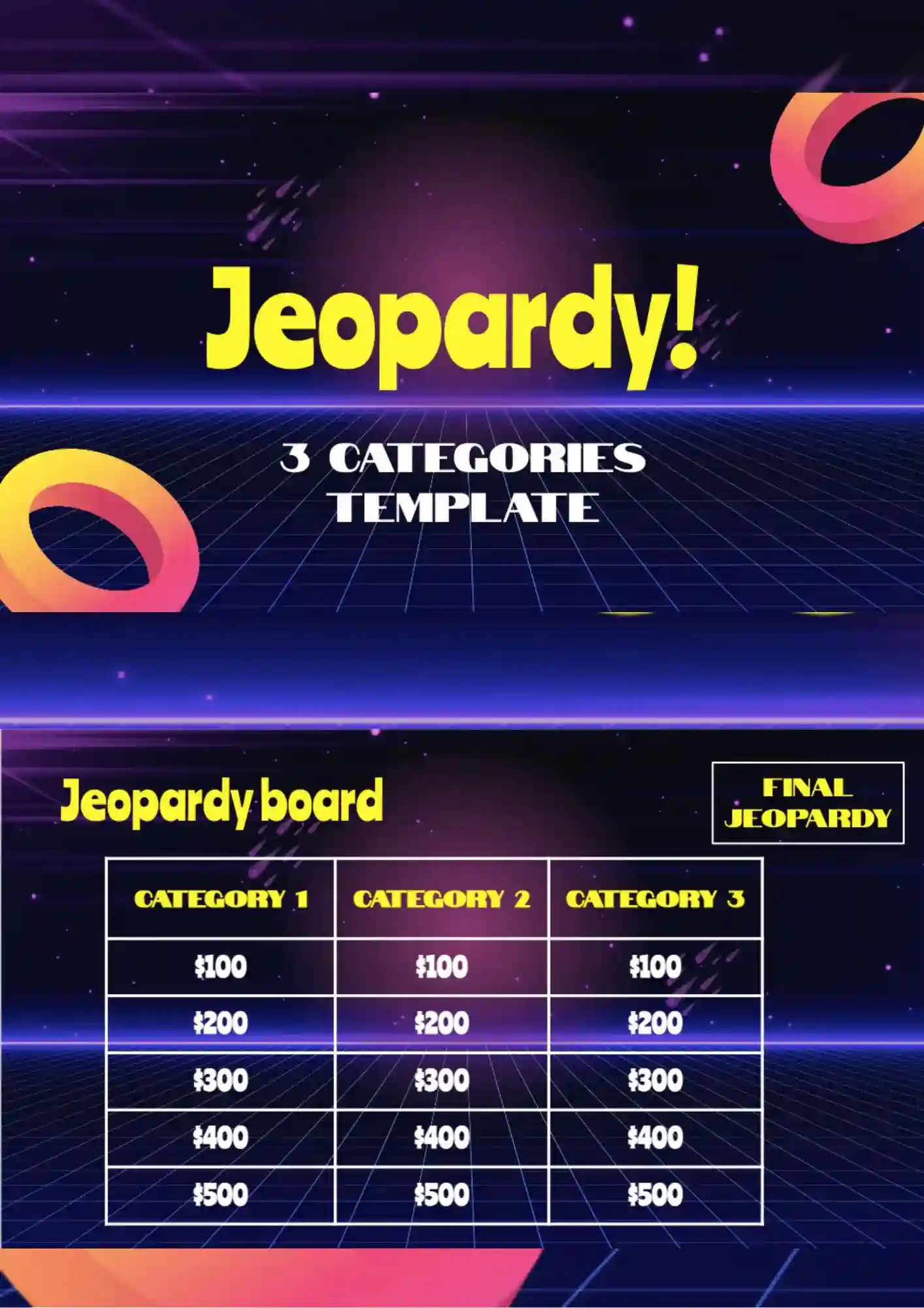 Jeopardy 3 Categories Templates