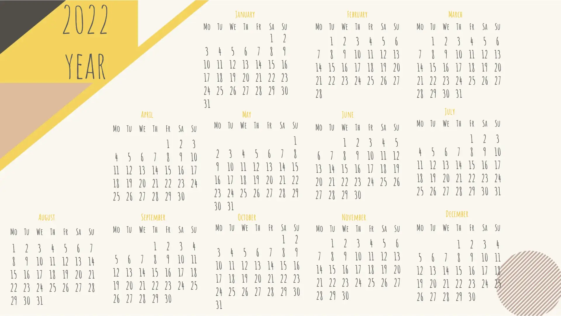 Editable Monthly Calendar for Google Slides