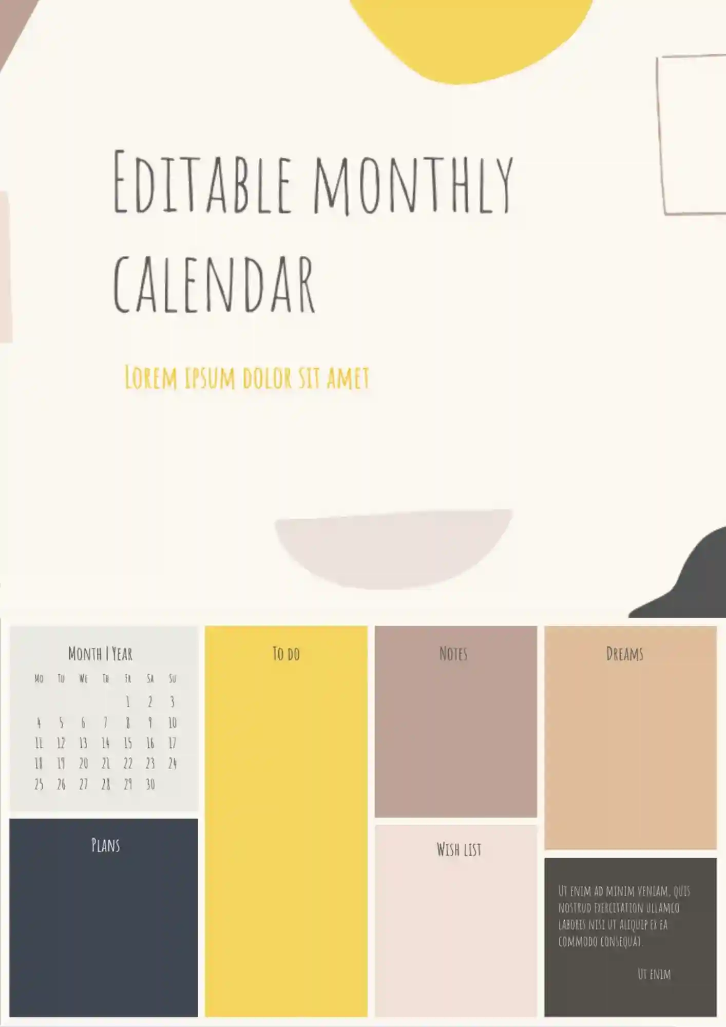 Editable Monthly Calendar Template