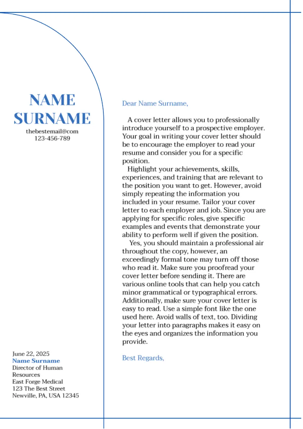 Cover Letter Template for Google Docs