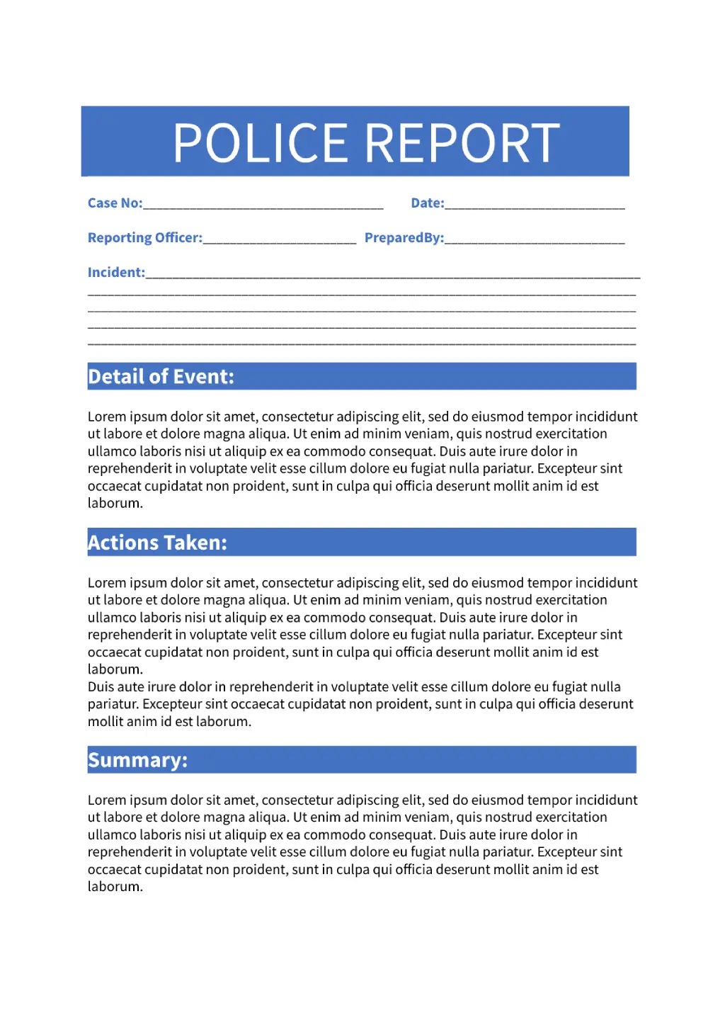 Police Report Template for Google Docs