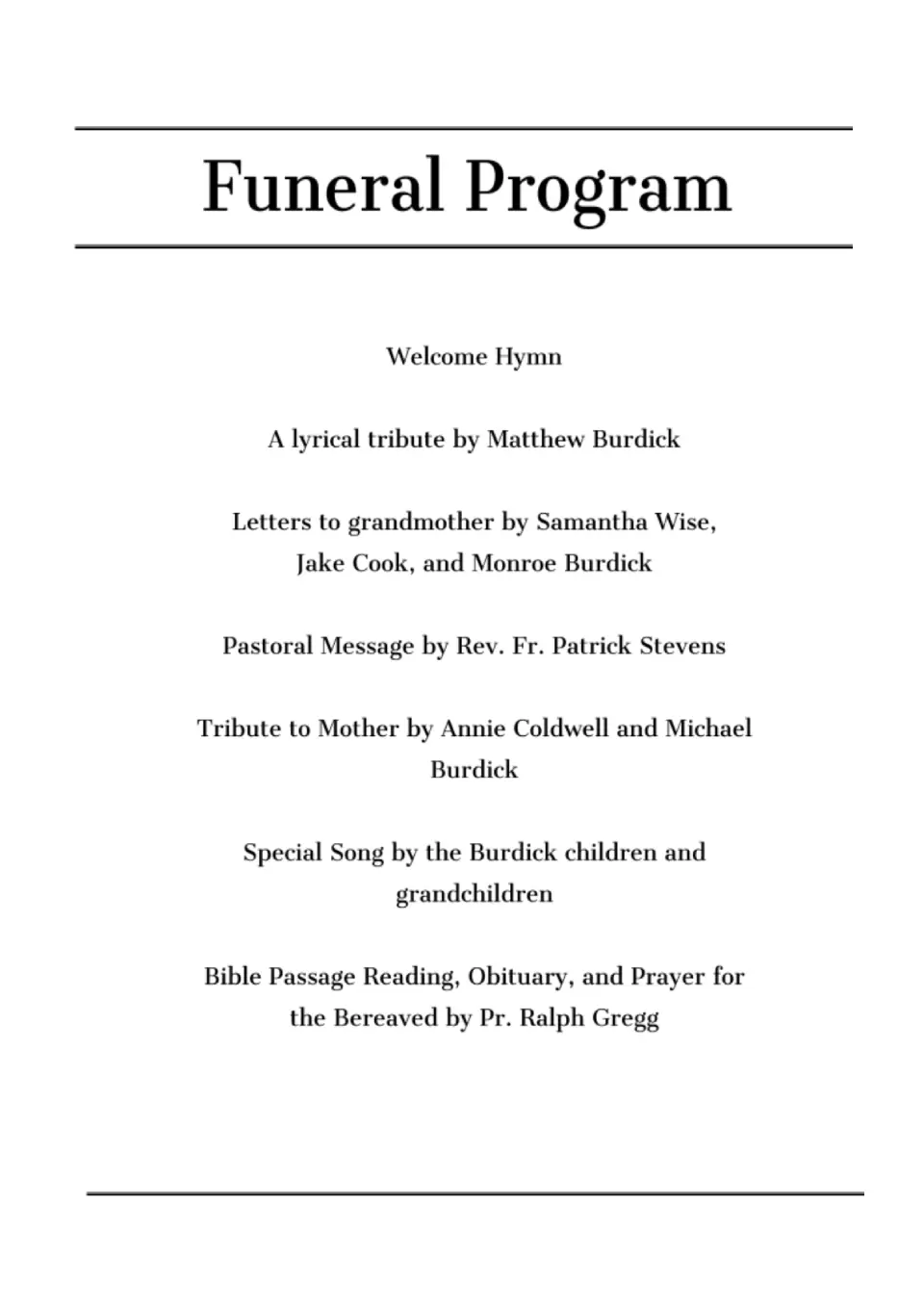 Funeral Program Template page 2 for Google Docs