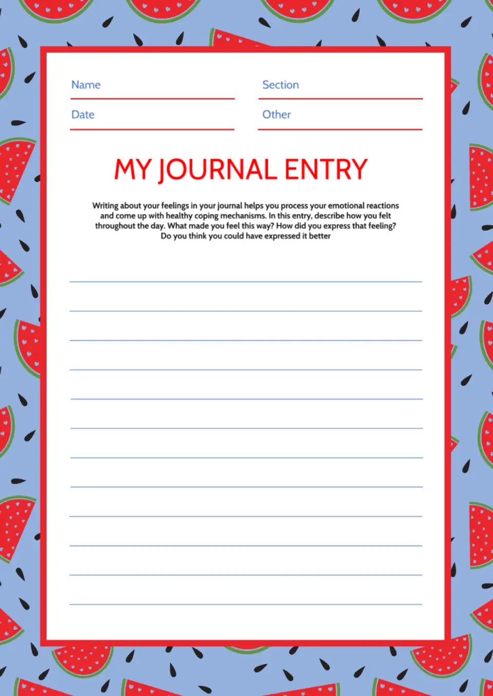 Journal Entry Template for Google Docs