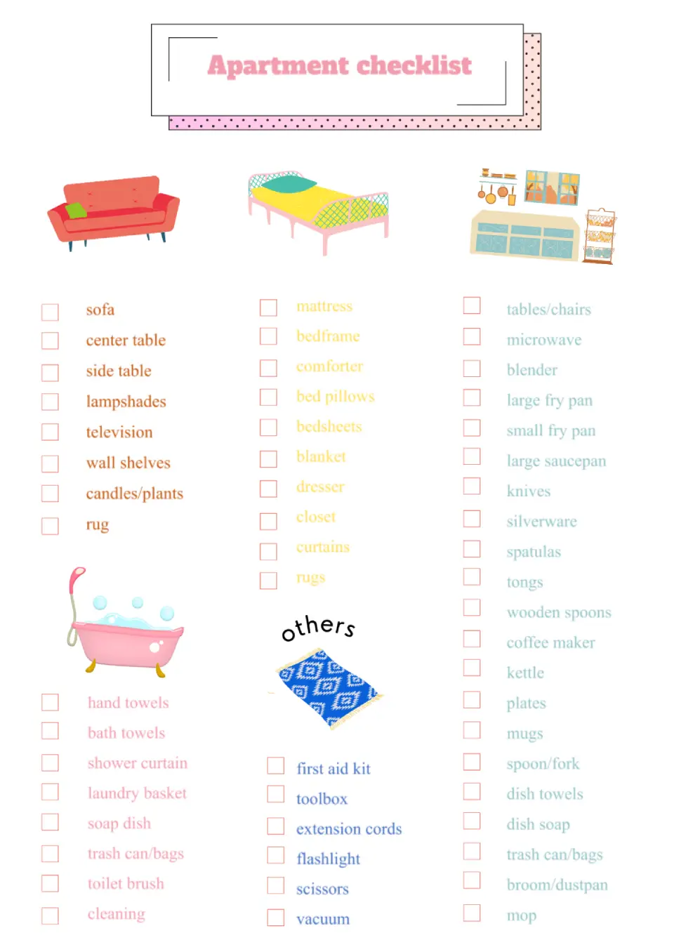 First Apartment Essentials Checklist, New Apartment Checklist, New Apartment  Planner, Apartment Inventory Excel Spreadsheet Google Sheets (Instant  Download) 