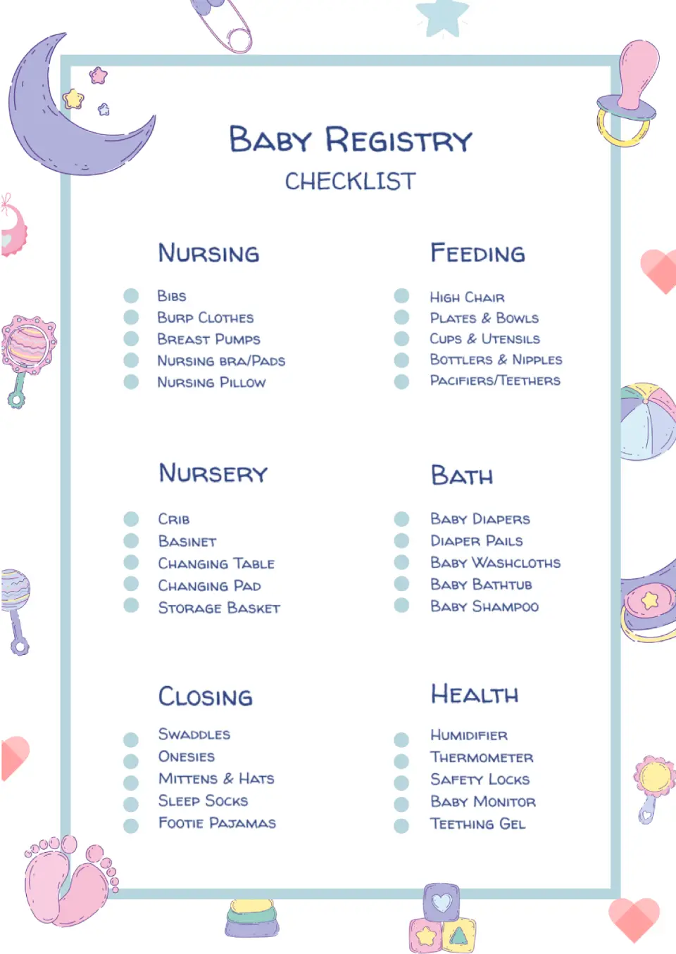 Baby Registry Checklist Template for Google Docs