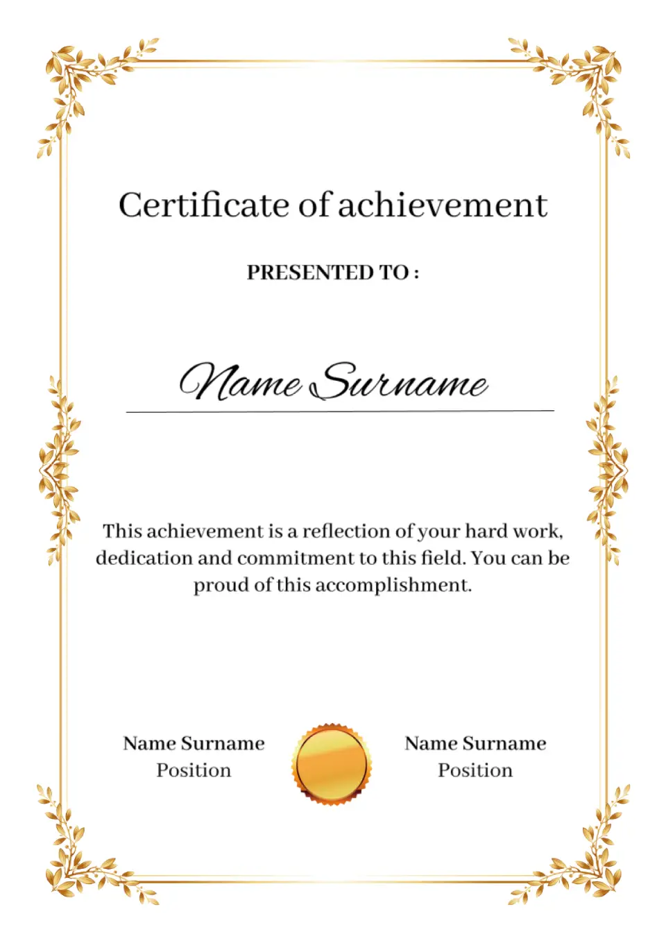 Template for Certificate of achievement for Google Docs