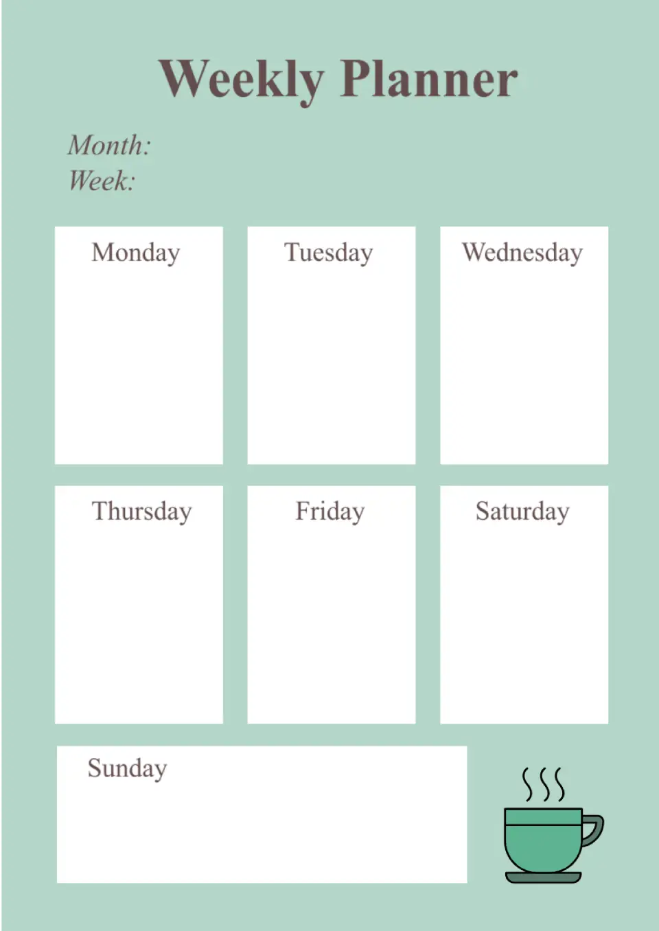 Weekly calendar Template for Google Docs