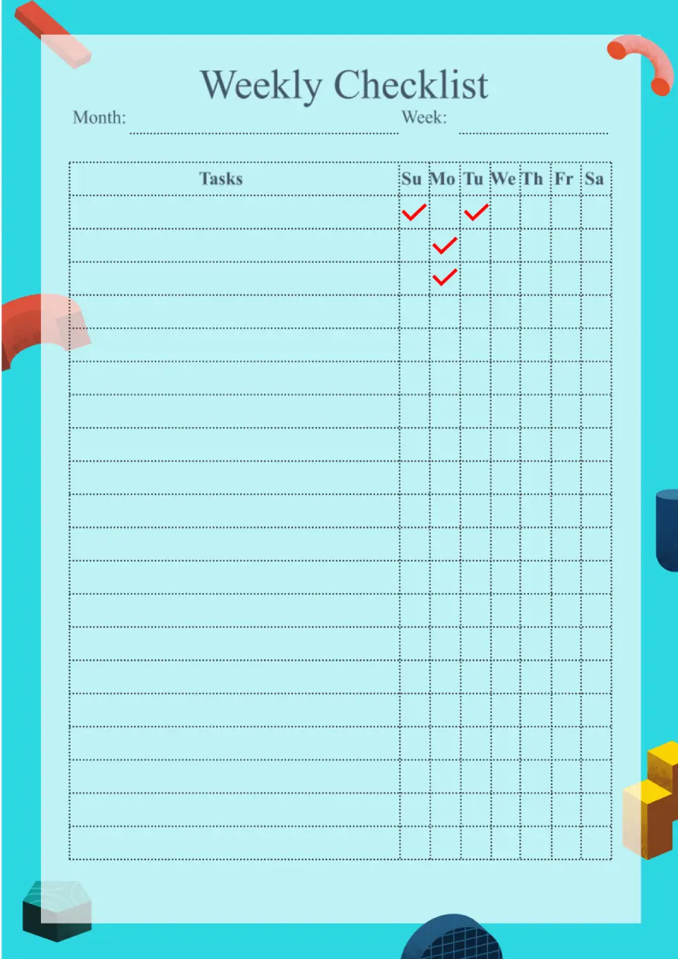Weekly Checklist Template for Google Docs