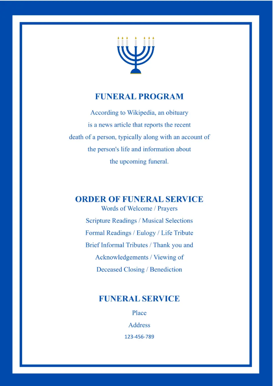 Jewish Funeral Program pag 2 Template for Google Docs