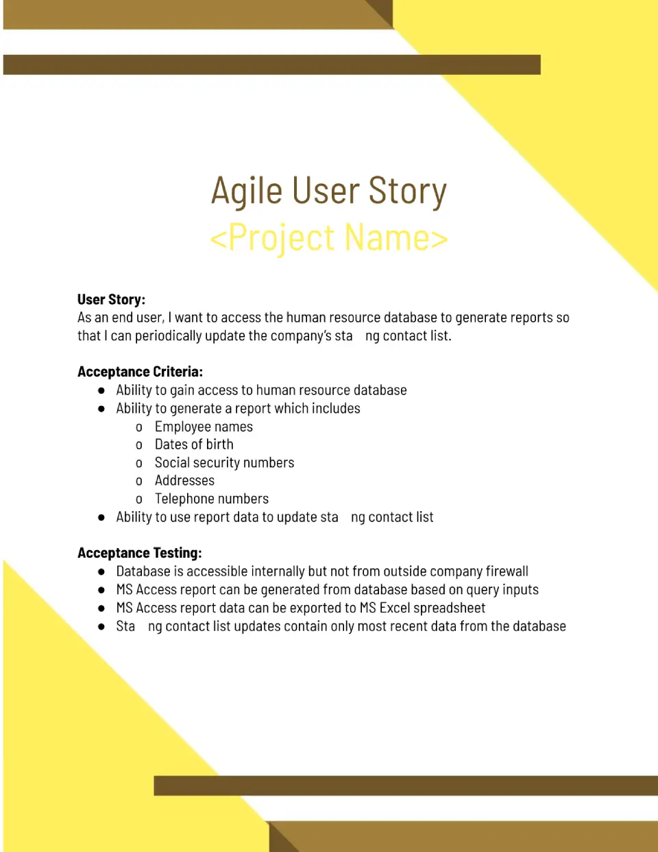 Agile User Story Template for Google Docs