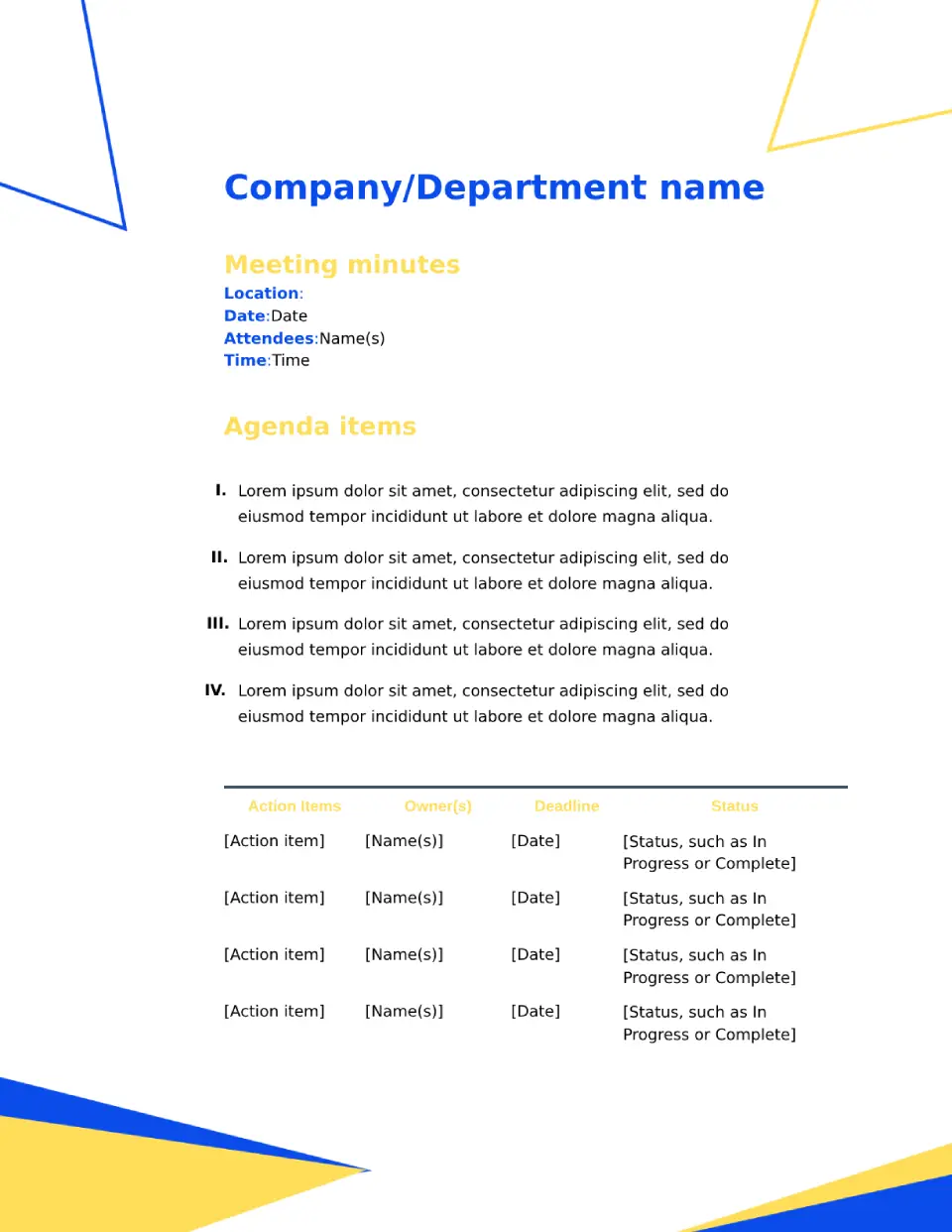 Corporate Meeting Minutes Template for Google Docs
