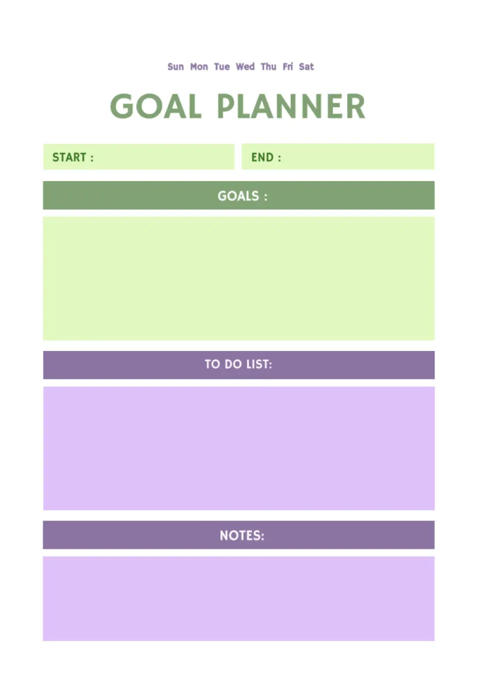 Goal Planner Template for Google Docs