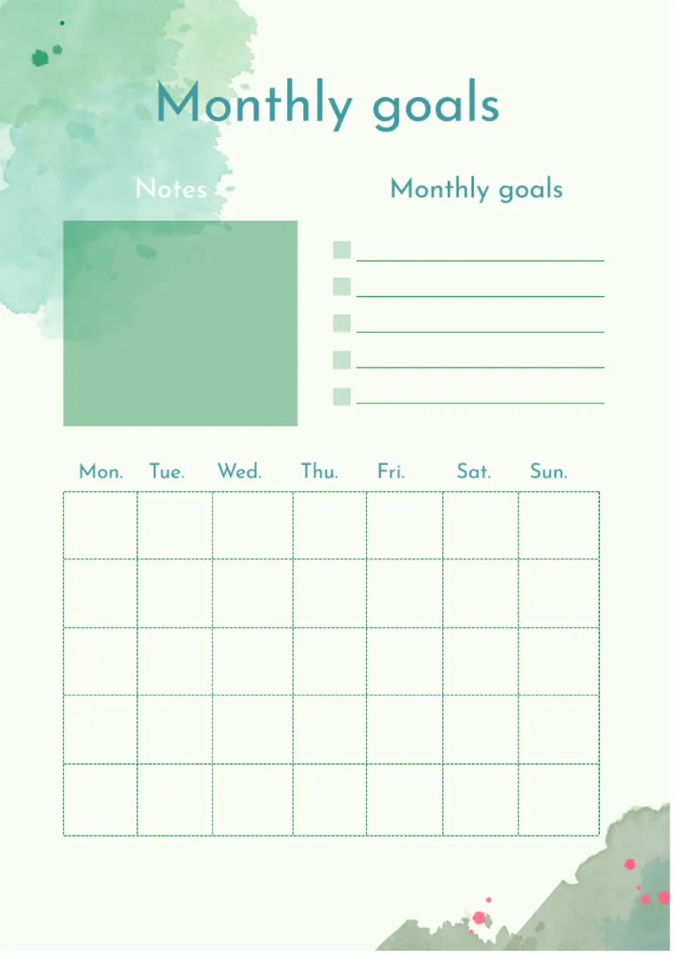 Monthly Goals Template for Google Docs