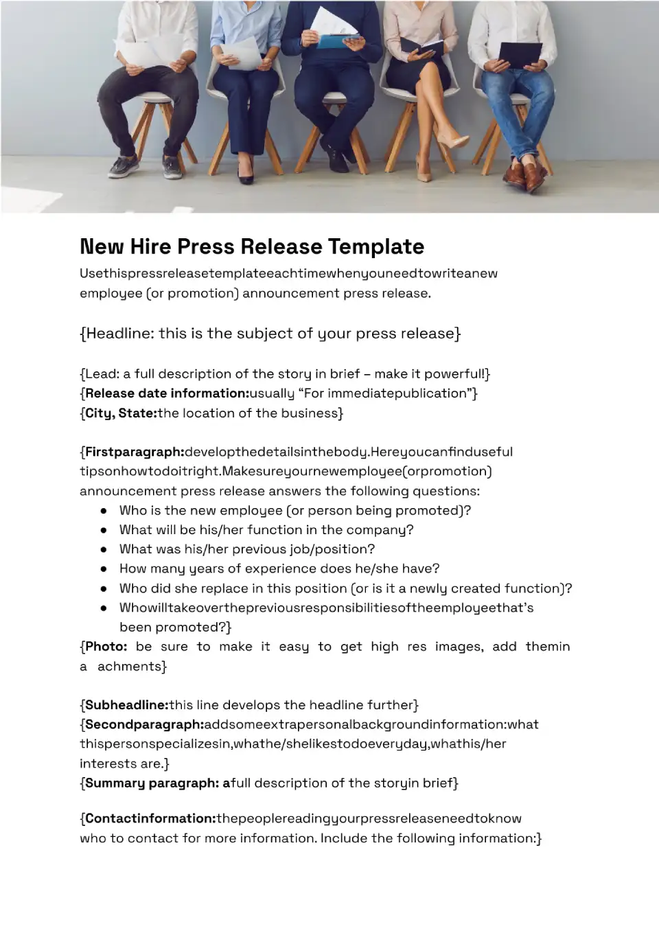 New Hire Press Release Template for Google Docs