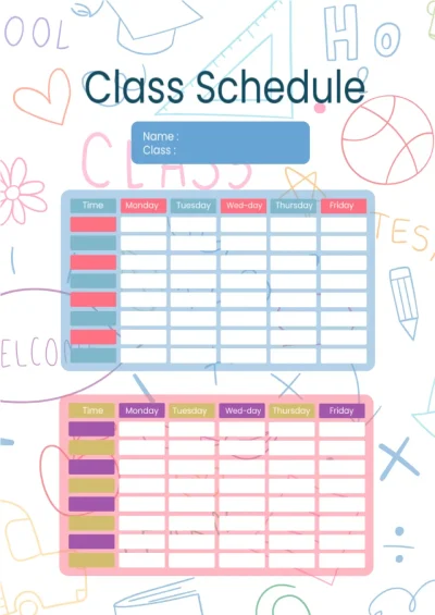 Weekly Class Schedule Template