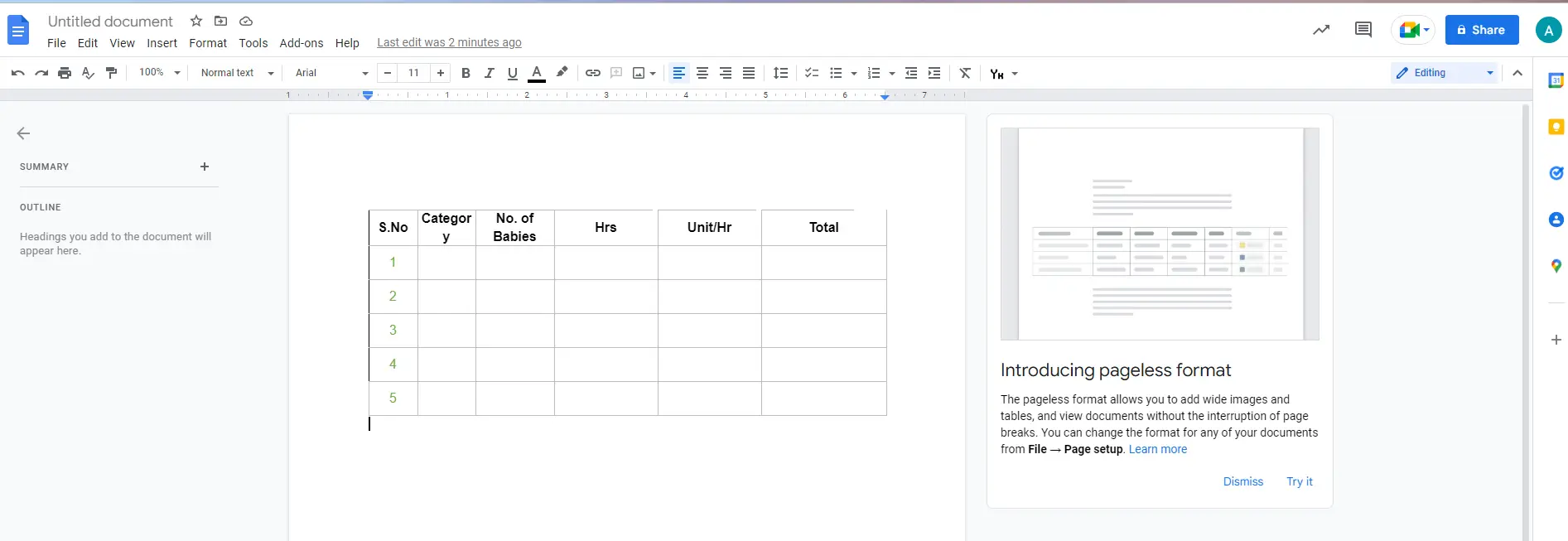 SpreadSheet in Google Docs