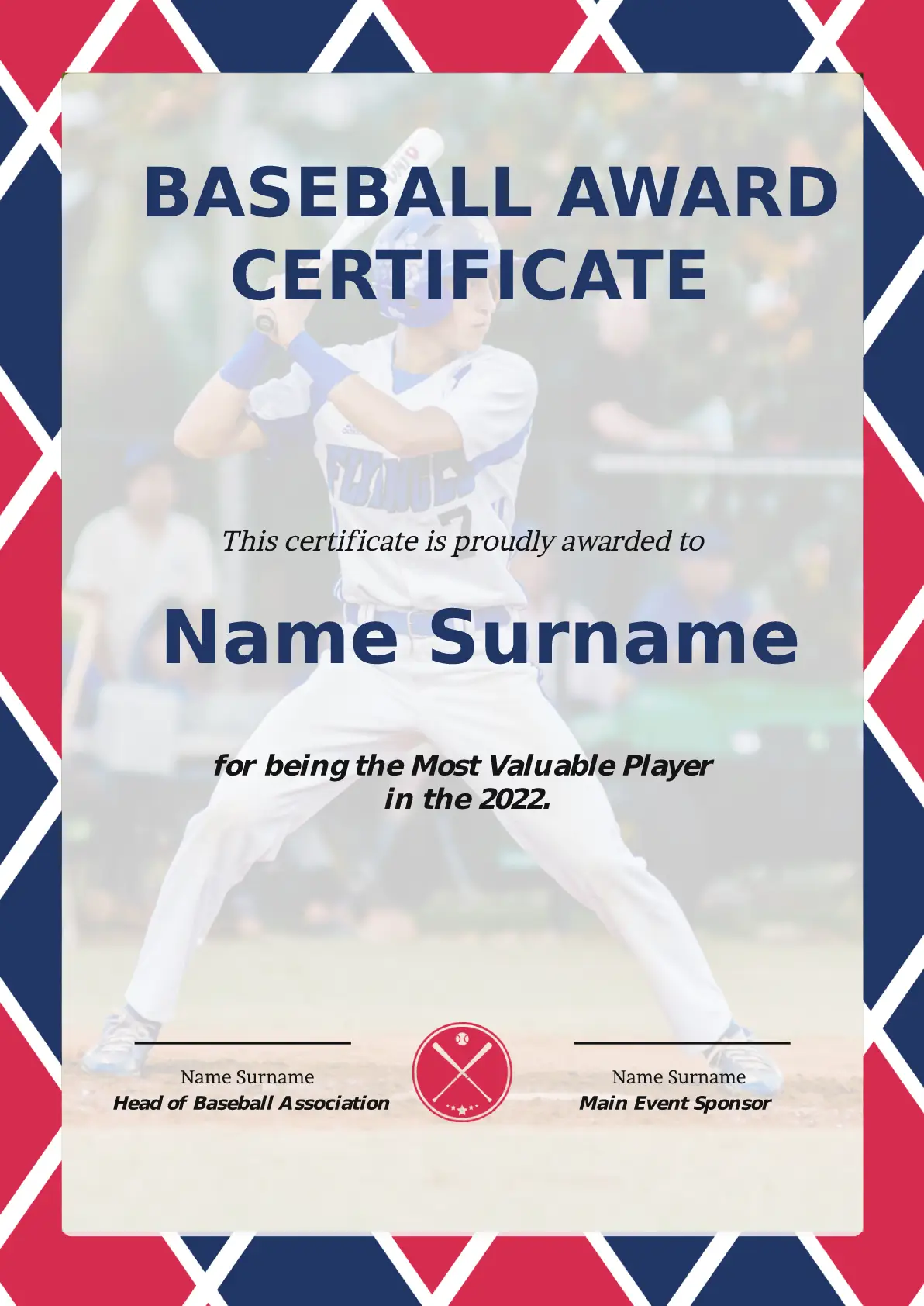 Baseball Award Certificate Design Template