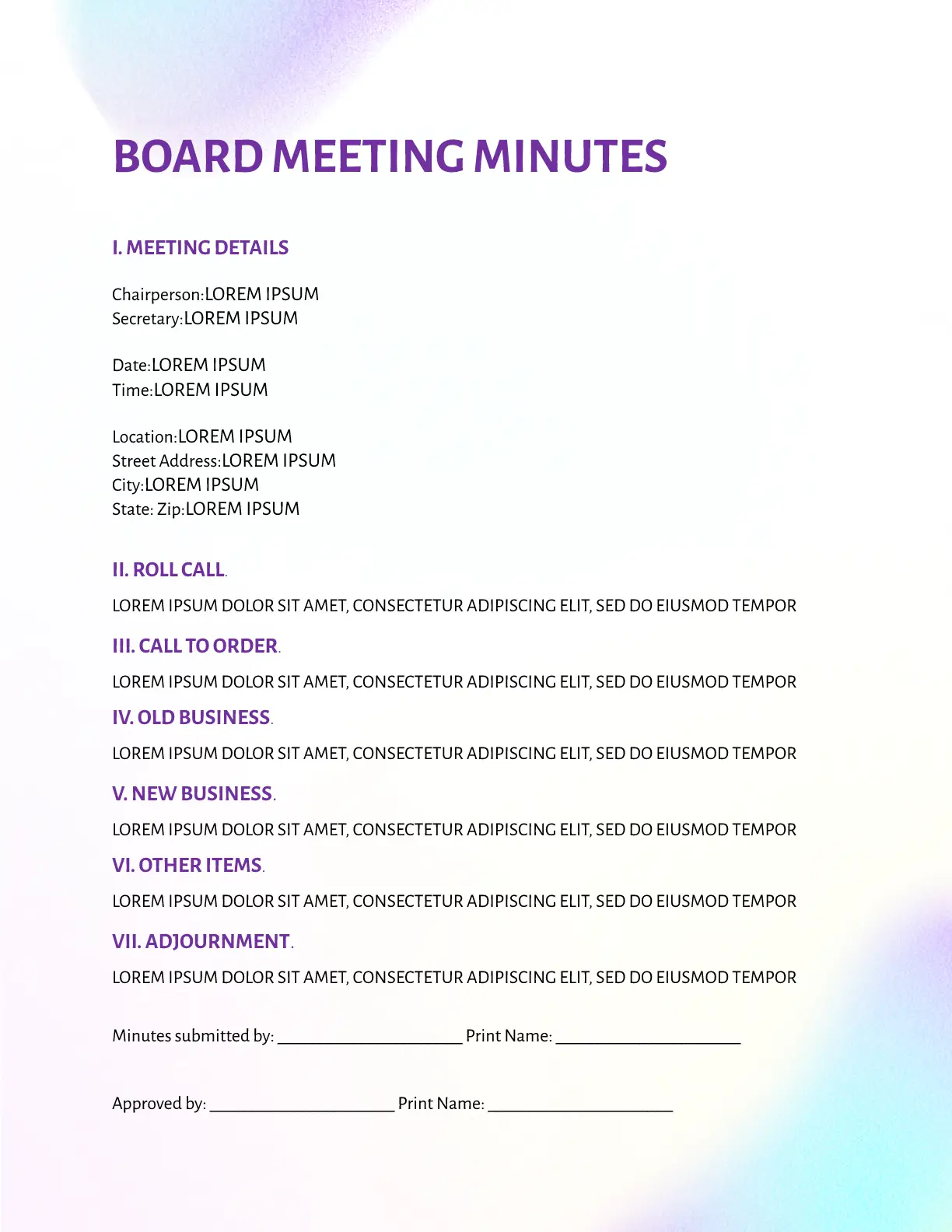 Board Meeting Minutes for Google Docs