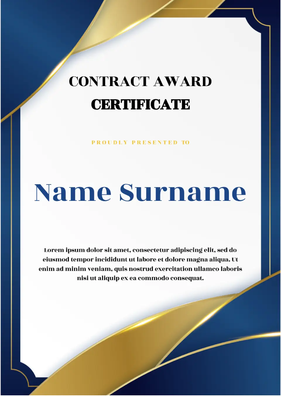 Contract Award Certificate Template for Google Docs