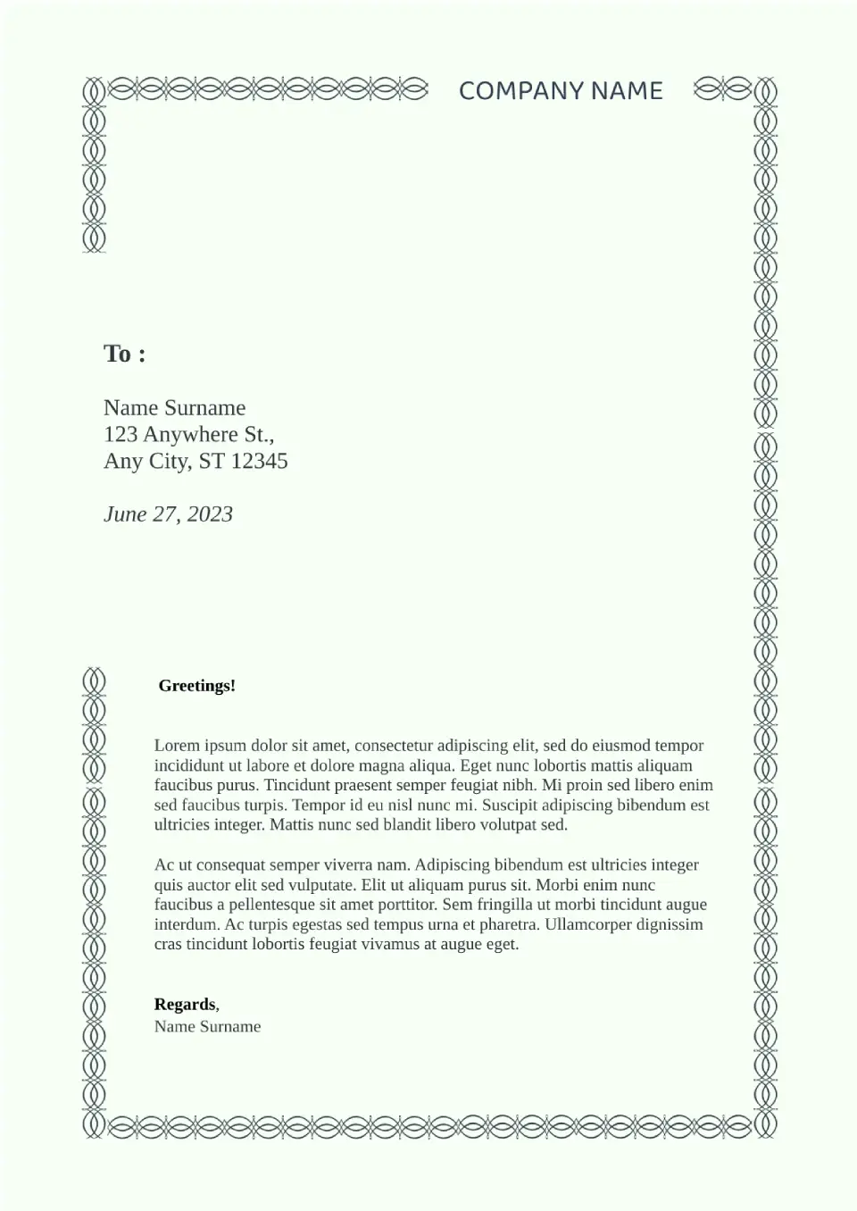 Formal Letter Template for Google Docs