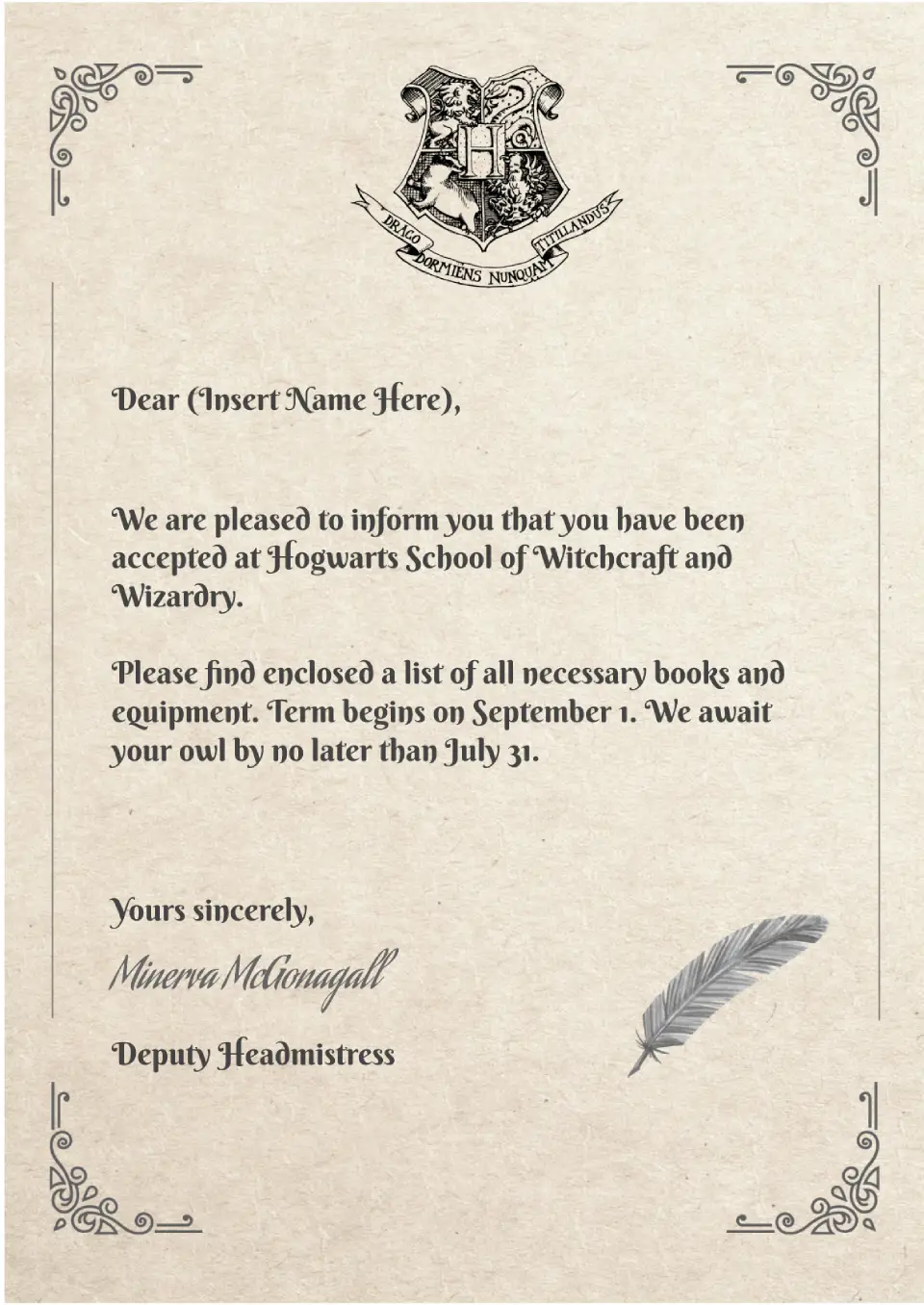 Letter From Hogwarts Template for Google Docs
