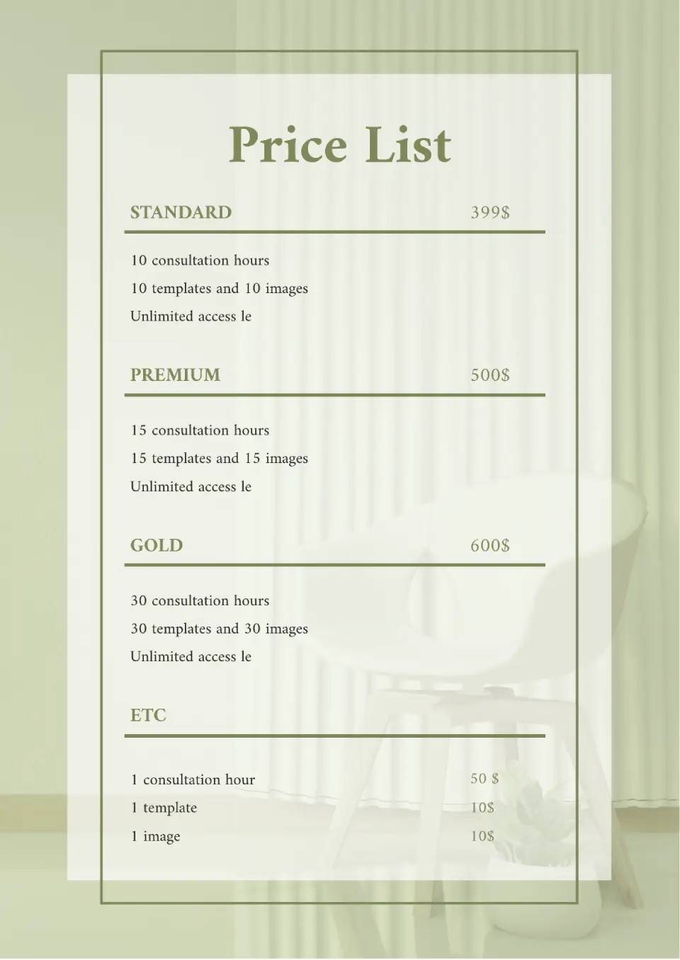 Price List Template for Google Docs