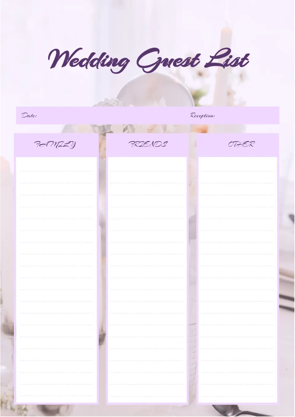 Wedding Guest List Template for Google Docs