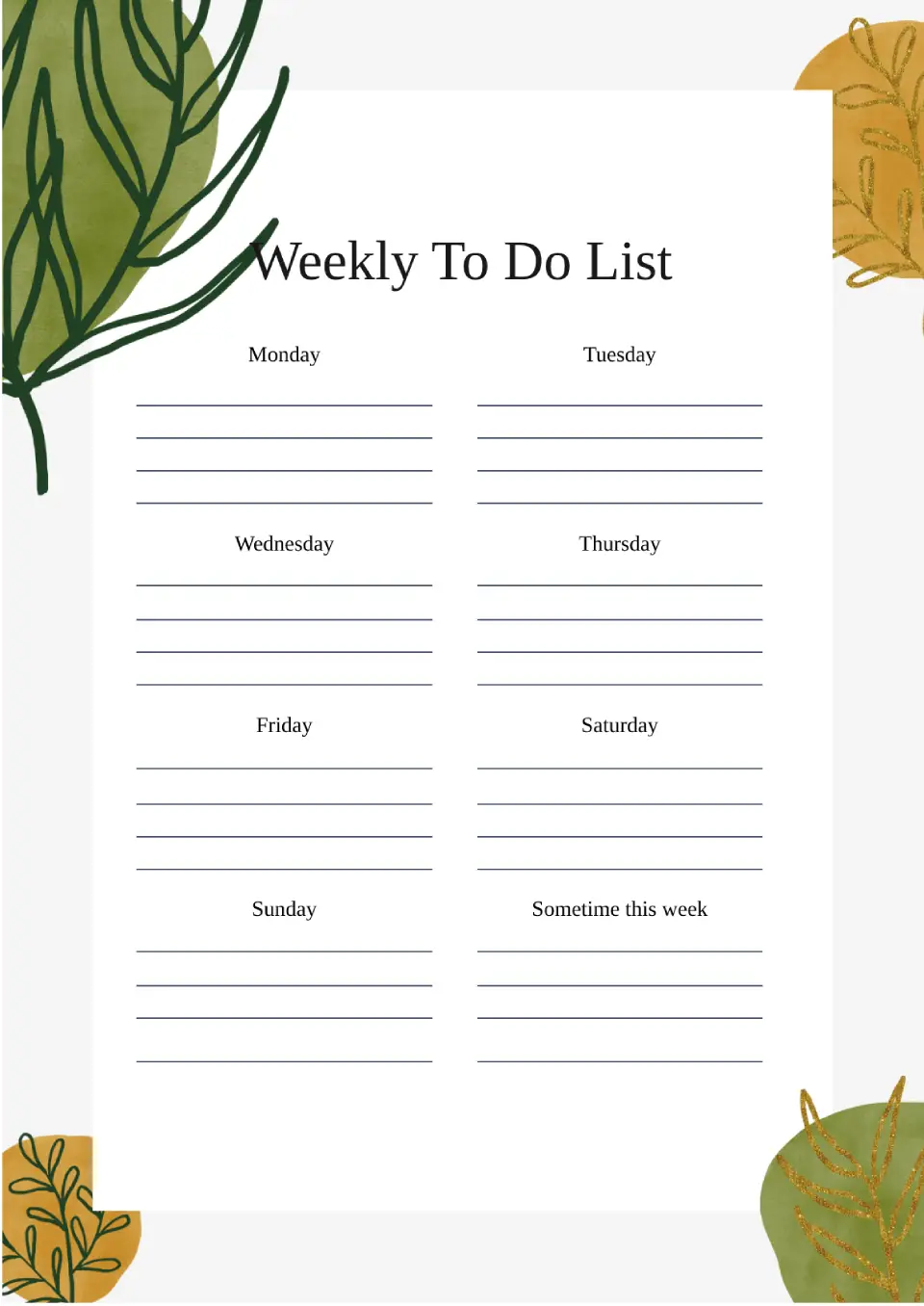 Weekly To Do List Template for Google Docs