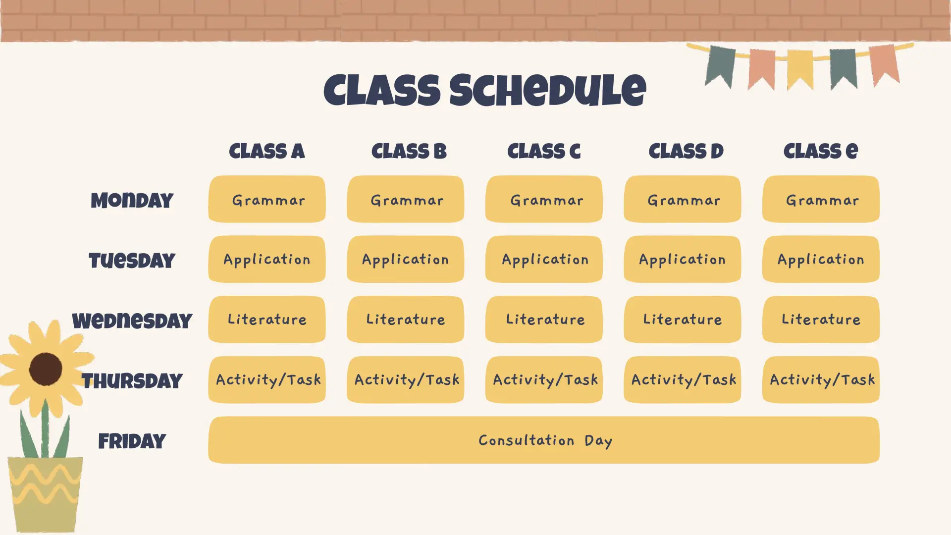Editable Class Schedule page-2 Template for Google Slides