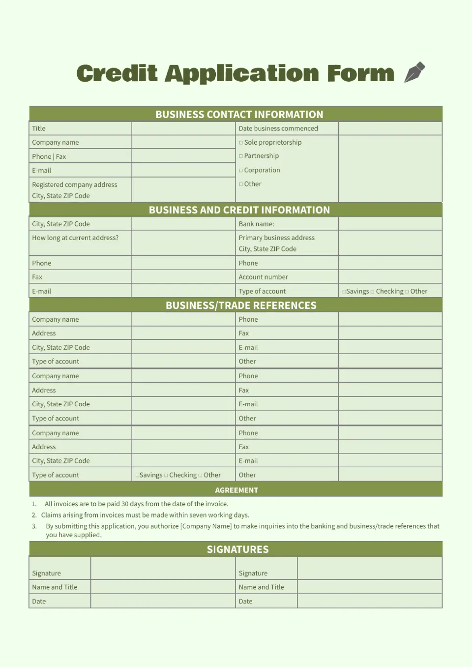 Credit Application Template